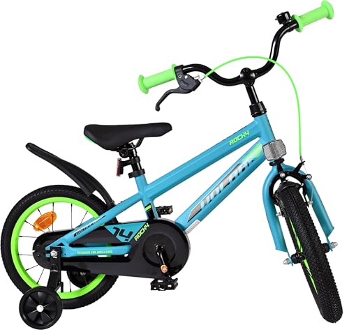 Vélo 14" Volare Rocky vert cadre bas évite les chutes et facilite l'apprentissage