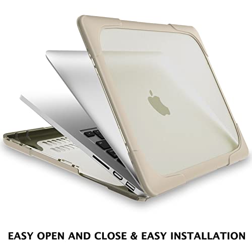Mektron for MacBook Pro 13 Inch Case (Version 2015/2014/2013), Heavy Duty Snap-on Dual Layer Hard Case Cover with Foldable Stand for Mac Pro Retina 13.3 Model A1502 A1425, Khaki