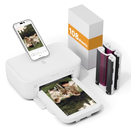 Image of HPRT Photo Printer 4x6 inch, Wi-Fi Full-Color Instant Phone Phtoto Printer for iPhone, Android, Smartphone, Thermal Dye-Sublimation for Home Use, + 108 Sheets Photo Paper & 2 Ribbon,White