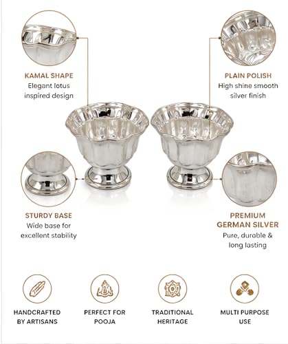 Image of BLeaf German Silver Lotus Kumkum Cup (5 cm Dia x 4 cm H, 35g)
