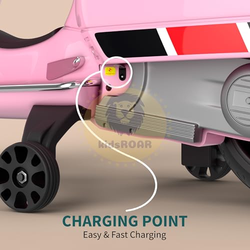 Image of KidsROAR 12V Electric Bike for Kids with Remote Control, Battery Operated Scooter Bike for Boys & Girls, Wide Seat, Music & Lights, Safe Ride-On for 2-6 Years, Manual & Remote Control (Pink)