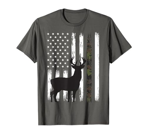 Whitetail Deer Hunting Hunter Buck Camo American Flag USA T-Shirt