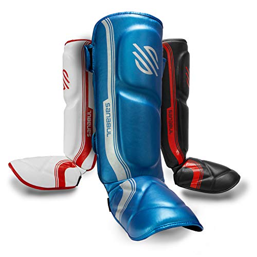 Sanabul Core Advanced Series Hook And Loop Strap Kickboxing Muay Thai Mma Shin Guards (Blue/Silver, S/M) #TOP12
