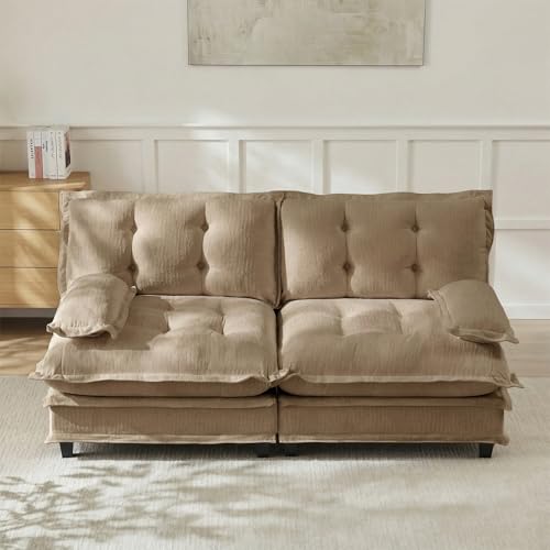 Image of 77 inch Loveseat, Sectional Couches for Living Room, Light Coffee 2 Seater Modern Chenille Deep Seat Sofa Set, Salas para Casa, High Back Love Seat Couches, Cloud Modular Sectional Sets
