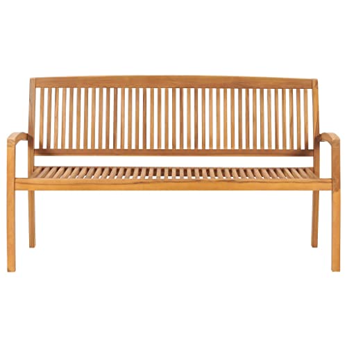 Banco de jardín apilable que no se pudre de teca maciza y base beige 8