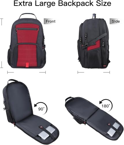 Image of ANTERK Extra Large Laptop Backpack, 18.4 Inch Laptop Backpacks for Men Women, 55L Anti Theft Water Resistant College Bussiness TSA Airline Approved Work Computer Backpack, Red