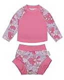 babygoal Baby Toddler Swimsuit with Swim Diaper, Long Sleeve Rash Guard Set with UPF 50+ Sun Protection for Boys & Girls, YZS01-6-12M-B Pink