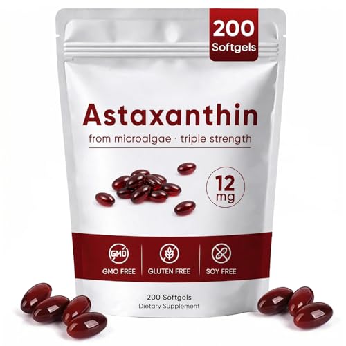 ROVINA Astaxanthin 12 mg 200 Softgels Natural Astaxanthin | Non-GMO Gluten-Free Soy Free | Daily Eye Skin Support
