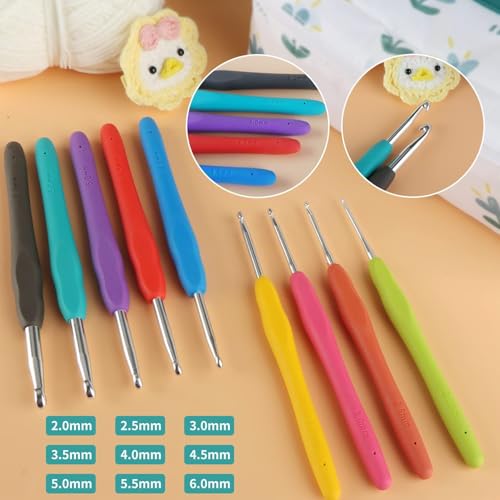 Miniatura 4 de Owill Agujas Crochet,61 Piezas Crochet Kit Principiantes Adultos,Ganchillos Grochet Kit Con Bolsa De Almacenamiento Y Accesorios Y Lana, Ganchos Ergonómicos Para Manos Artríticas