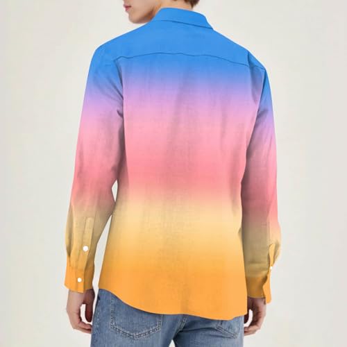 Ymosrh Men's Shirts Long Sleeve Gradient Color Button Down Regular Fit Casual Beach Vacation Shirts, M-3XL3