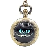 dingyue Alice im Wunderland Grinsekatze 'Grin Like A Cheshire Cat' Quarz-Taschenuhr Anhänger Halskette Herren Damen Jungen Mädchen Geschenk