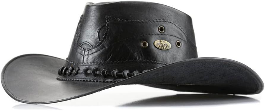 1651KP-Chapéu Unissex Estilo Americano em Couro Legitimo Linha Barretos