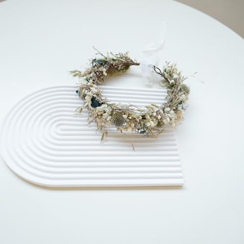 Corona de flores secas para boda estilo boho miniatura 2