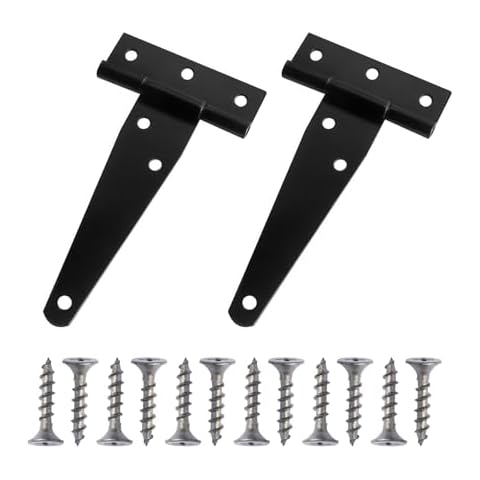 Pack of 2 Black T-Shaped Hinges with Screws Cover