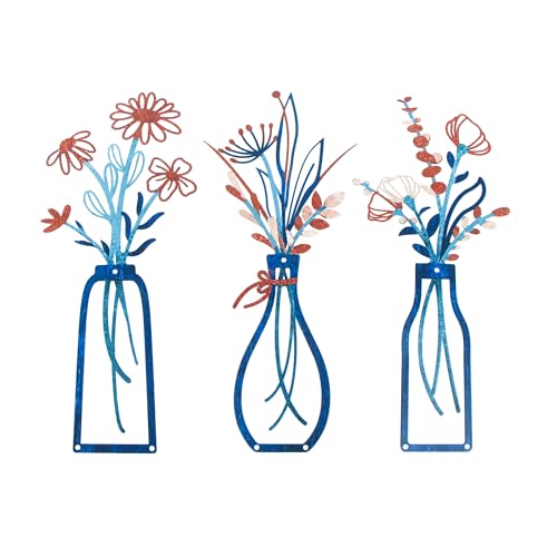 xyuayamz Cuadros de metal, decoración de pared, 3 piezas, decoración de metal para pared, diseño de flores y jarrones, decoración del hogar, sala de estar, dormitorio, entrada, colorido