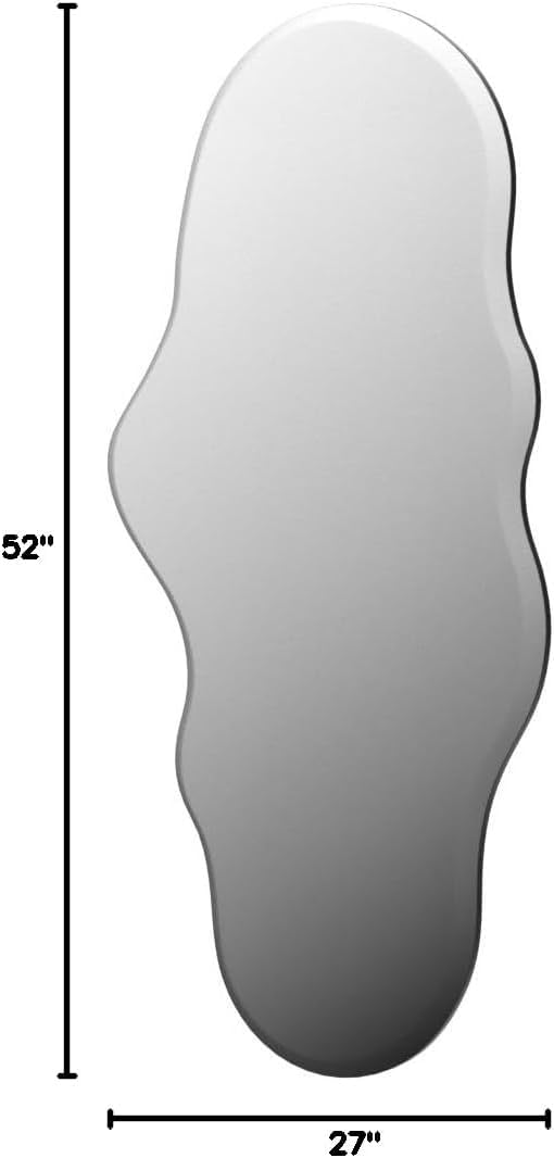 BST FURNH Miroir Pleine Longueur sans Cadre 120 x 59 cm, Forme irrégulière, Blanc – pour Chambre, Salle de Bain, Salon, Coiffeuse et Mur