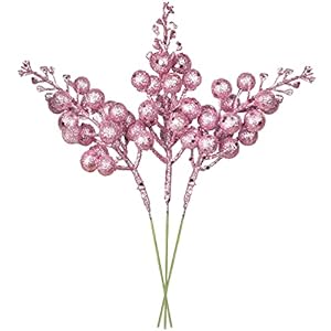 Lvydec 16pcs Christmas Glitter Berry Stems, 7.8″ Artificial Christmas Picks for Christmas Tree Ornaments, DIY Xmas Wreath, Crafts, Holiday and Home Decor (Pink)