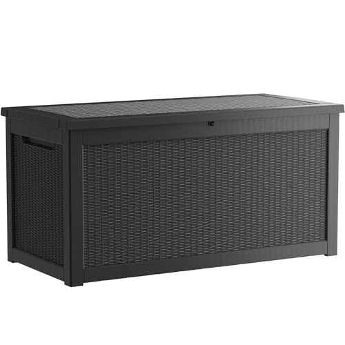 Yardgrace 320 Gallon Outdoor Storage Box, Extra Large Waterproof Resin Deck Box with Lockable Lid Storage Bin for Patio Furniture Cushion, Garden Tools, Pool Accessories, UV-Resistant Outside, Black