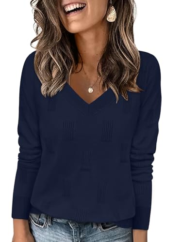 Image of Yincro Women V Neck Long Sleeve Soft Sweater Knit Casual Pullover Top