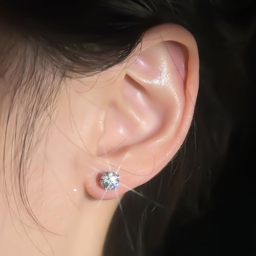 Sereney Sterling Silver Stud Earring for Men 6mm, 8mm Halo Stud Hypoallergenic Earrings 5A Cubic Zirconia Earrings CZ Studs Earrings for Girl Women4