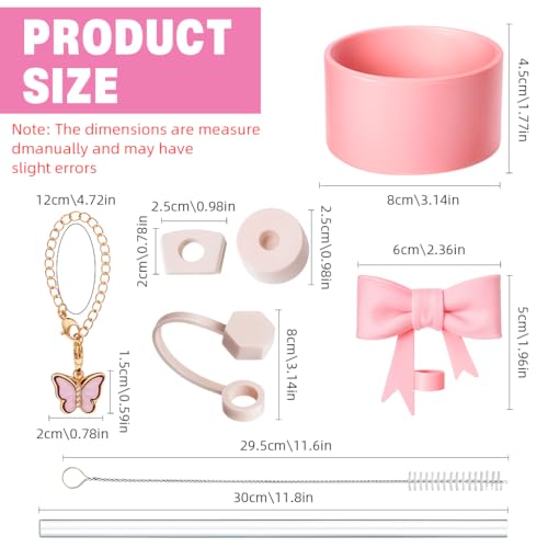 Image of HASTHIP for Stanley Cup Accessories of 9Pcs Charms Cute Bow Straw Cap, Straws, Cleaning Brush, Butterfly Handle Charm, Bottom Sleeve, Stanley Cup Decor Kit (Cup NOT Included)