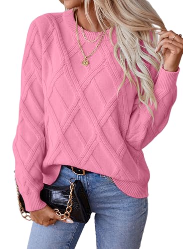 SHEWIN Sweaters for Women Casual Crew Neck Cable Knit Sweater