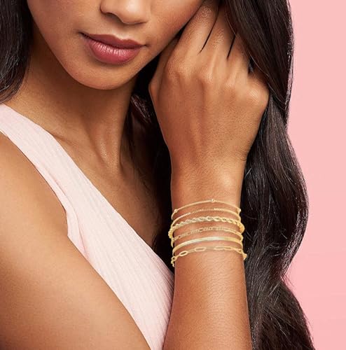 Women 14K Gold Jewelry Bracelets Sets - Trendy Thin Danity Chain Stackable Cuban Link Paperclip Fashion Accessories for Women Gifts2