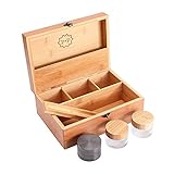 Pike & Pine Handmade Large Stash Box Combo - Storage For Herbs and Accessories | 100% Bamboo w/Natural Finish | Includes Grinder + 2 Stash Jars | Discrete Design, Lockable, and Removable Dividers