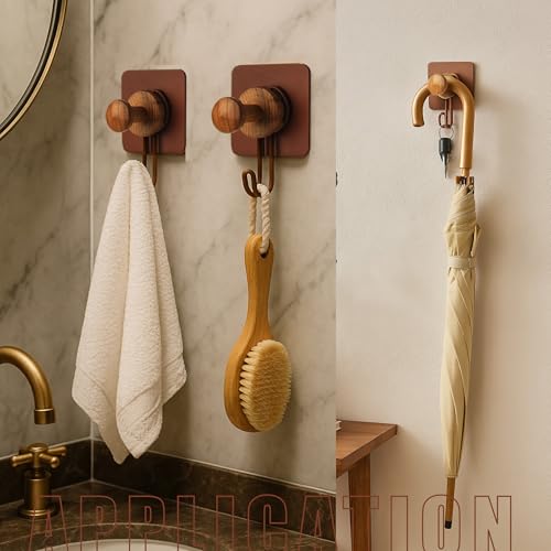 Image of goodys 4 Pcs Self Adhesive Wall Hooks - Reddish Brown Aluminum | Heavy Duty Waterproof Hooks for Bathroom, Kitchen & Cloth Hanging | No Drill Installation