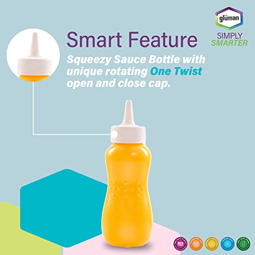 Image of Gluman Squeezy 750 ml Sauce Bottle (Set of 2) for Clean & Mess-free Dispensing | 100% Food Grade | Dishwasher Safe | Freezer Safe | Ergonomically Designed | Reusable (Yellow)