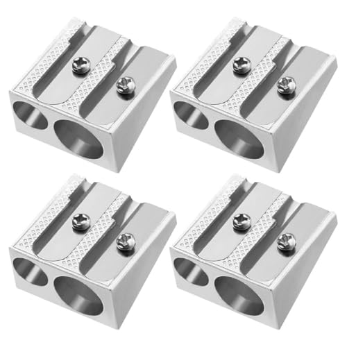 Hemobllo Sacapuntas Portátil de Aleación de Aluminio Doble Orificio, 4 Unidades para Lápices Escolares Dibujo, Afilado Preciso para Oficina y Uso Manual Escolar