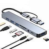 Yarazora Hub USB C 3.0 8 en1, Adaptador USB a Tipo C Multipuerto con Jack 3.5, 4 Puertos USB 1 Puerto USB C, Puertos TF y...