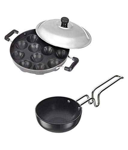 BMS LifestyleBMS Lifestyle Tadka pan & 12 Cavity Appam Non stick Cookware Set Combo 2Pcs