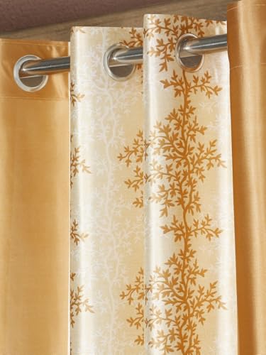 Image of Home Sizzler 2 Pieces Bloom Line Grommet Eyelet Polyester Window Curtains - 5 Feet, Gold