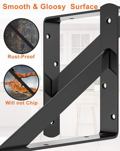 LuckIn 12-Pack Heavy Duty Shelf Bracket 8 Inch, Wall Fit for 8 10 Inch Floating Shelves, L Brackets with 90 Degree Triangle, 250 LBS Max Load, Mounting Hardware Included, Black - Image 5
