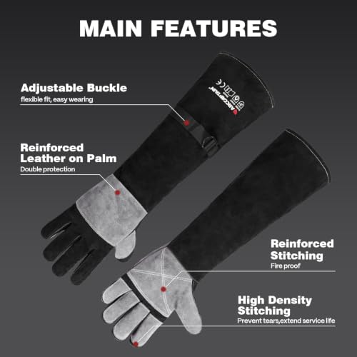 Image of ARCCAPTAIN 24 Inches Leather Welding Gloves, Bite Protection, Black-Grey