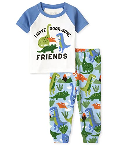 Image of The Children's Place Baby Toddler Boys Short Sleeve Top and Pants Snug Fit Cotton 2 Piece Pajama Sets