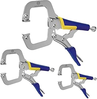 Nuovoware Premium Face Clamp, Locking C Clamp 3 Pack 17.5cm with Swivel Pads, Metal Pocket Hole Clamp Locking Plier Table & Tool Vise Grip for DIY Woodworking, Welding, Cabinetry, Pocket Hole Joinery