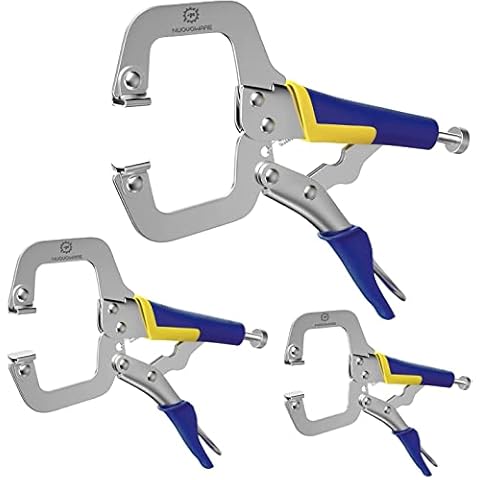 Nuovoware Premium Face Clamp, Locking C Clamp 3 Pack 17.5cm with Swivel Pads, Metal Pocket Hole Clamp Locking Plier Table & Tool Vise Grip for DIY Woodworking, Welding, Cabinetry, Pocket Hole Joinery Cover