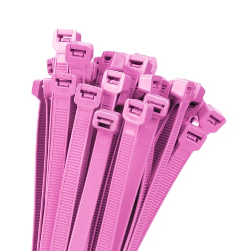 Armpow 18 inch Pink Zip Ties Heavy Duty 100 PACK, 200 LBS Ultra Exclusive Strong Plastic Wire Ties, Large Cable Ties Extra Long Tie Wraps, Indoor and Outdoor UV Resistant