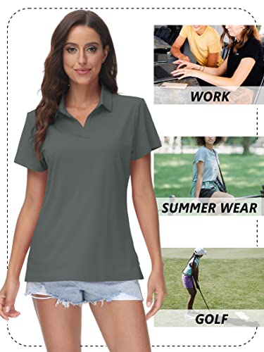 Image of TACVASEN Women's V-Neck Polo Shirts UPF 50+ Short Sleeve Sun Protection Quick Dry Golf Polos Collared Shirt
