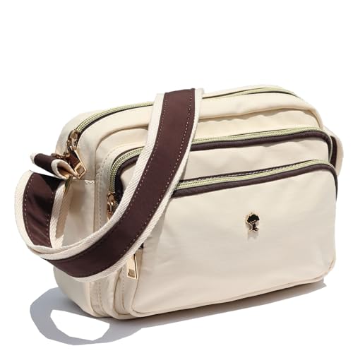 ESVAN Triple Zip Crossbody Bags for Women Fashion Ladies Purse Multi-Pocket Handbags Messenger Shoulder Bag