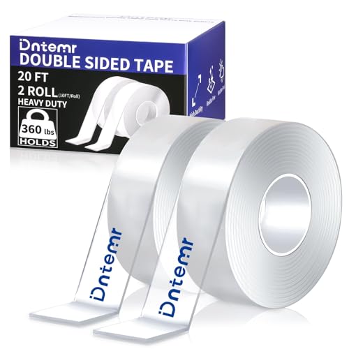Dntemr Double Sided Tape Heavy Duty 2 Rolls Nano Tape (Total 20 Feet) for Poster Carpet Picture