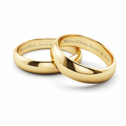 A & L Engraving Personalized Couples Gold Tungsten Ring Set Custom Engraved Free In Any Language - His & Hers Wedding Bands - Ships from USA
