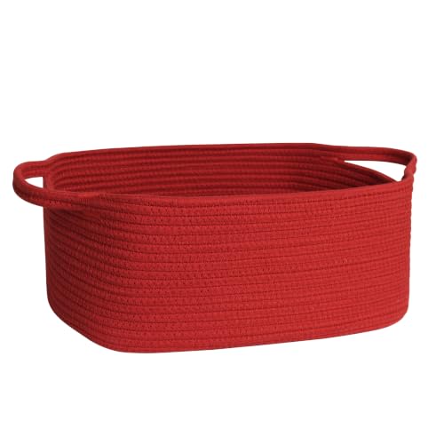 MEGASKET Red Woven Basket 13.5 x 10 x 6 Red Empty Gift Basket to Fill Decorative Cotton Rope Storage Bin for Organizing Cute Baby Nursery Organizer Rectangle Dog Toy Bin Room Decor