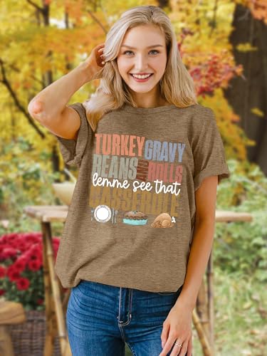 Image of Thanksgiving Shirts Women Turkey Gravy Beans and Rolls Tshirts Funny Turkey Graphic T-Shirt Family Thanksgiving Tops