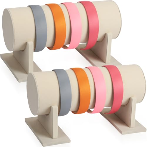 Bucherry 2 Pcs Headband Holder Organizer Soft Jewelry Display Stand Hovering Jewelry Watches Bracelet Holder for Women Hair Accessories Display Storage Rack 12 x 6.5 Inch(Beige)