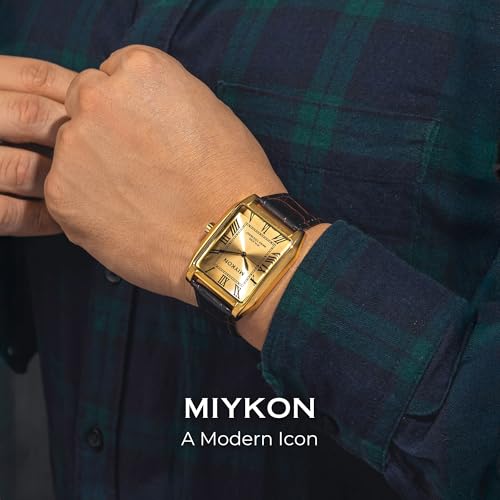 Miykon Vintage Watches for Men | Tank Square Mens Dress Watch with Genuine Leather Strap and Second Hand | Ion Polished, Luminous Hands, Scratch Resistant Glass, Japanese Quartz, 100ft Water Resistant