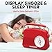Magnavox Retro Dual Alarm Clock FM Radio - Bluetooth Wireless Technology, LCD Display, Snooze & Sleep Timer - Ideal for Home, Bedroom & Office (Red)