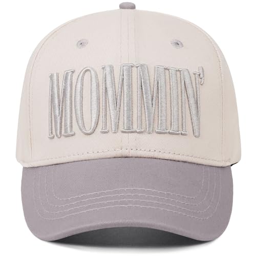 Image of Mommin Trucker Hat for Women, Vintage Two-Tone mom hat with Mommin 3D Embroidery, New Mom Gifts Mothers Day Outfits